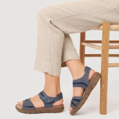 Women Josef Seibel Dual Touch-Fastening Leather Sandals - Blue