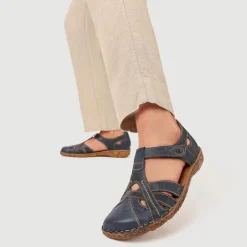 Women Josef Seibel Enclosed-Heel Leather Sandals - Navy